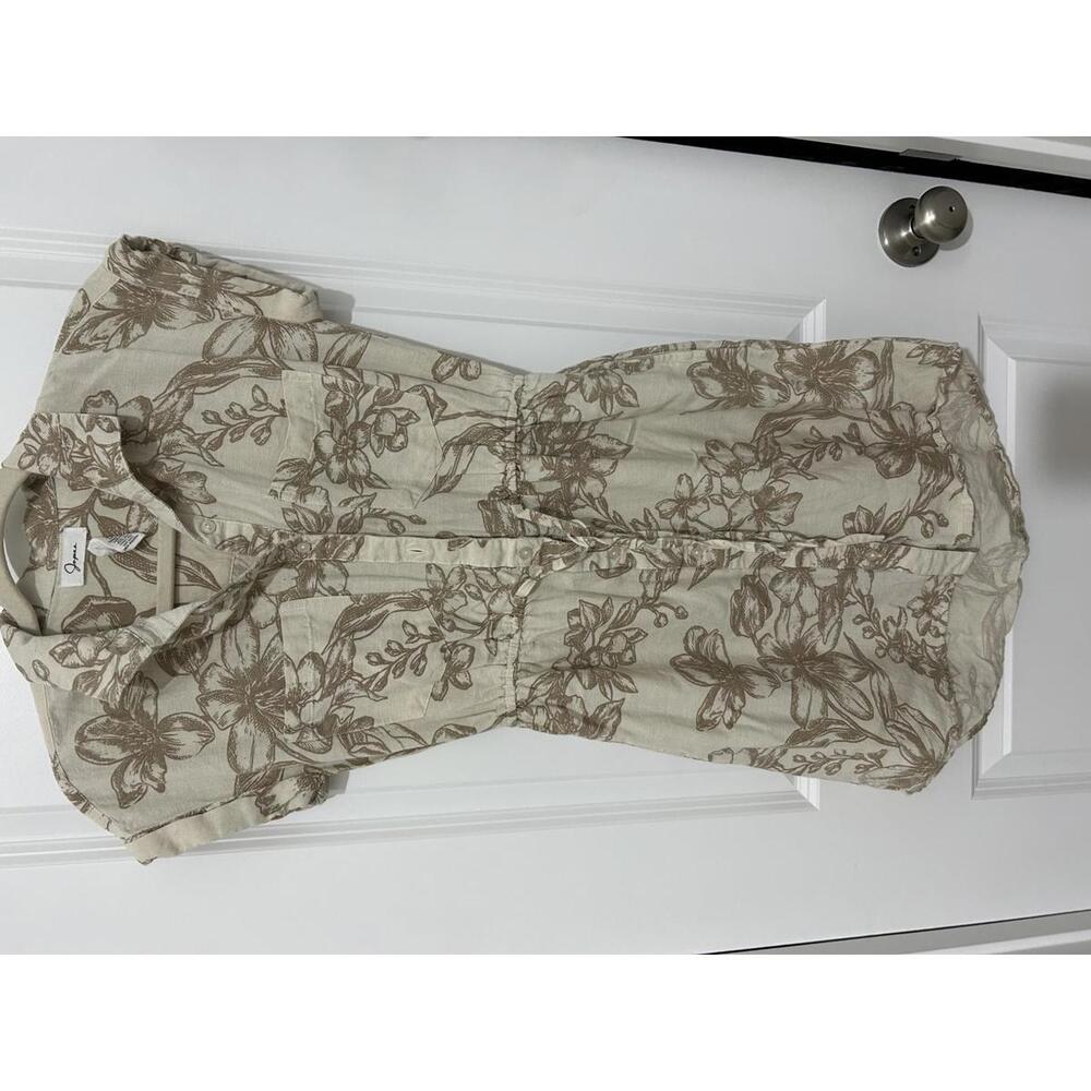 Japna Floral Print Casual Shirt Dress XS Drawstring Short Sleeve‎ Neutral